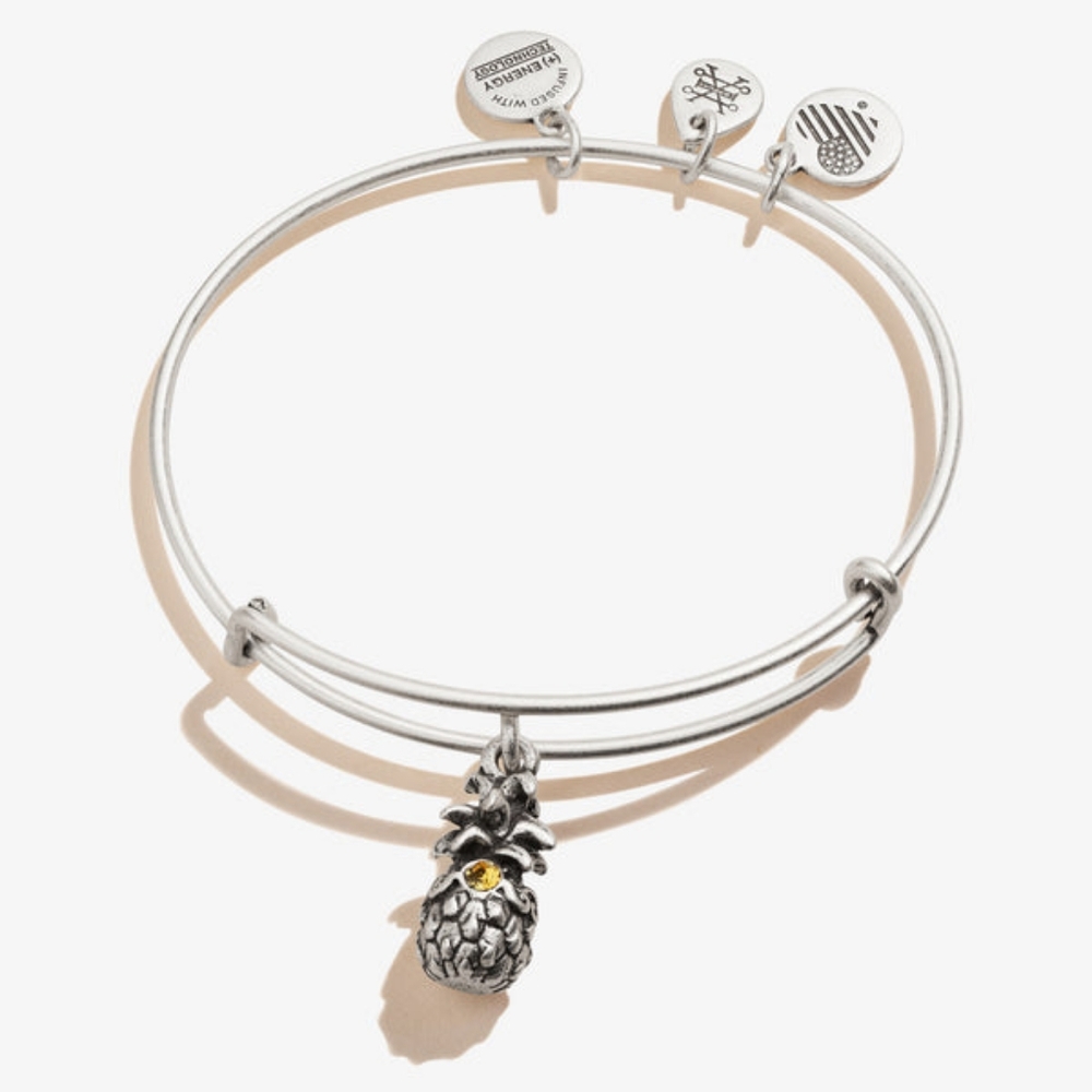 ALEX + ANI Silvertone Pineapple Charm Bangle